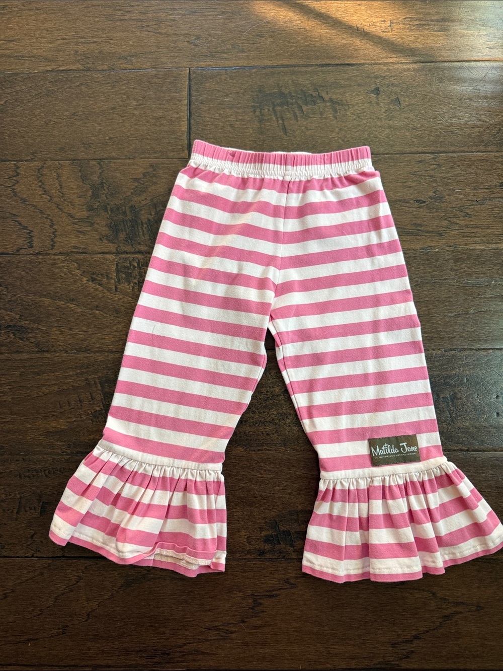 Matilda Jane Pink & White Striped Ruffle Crop Leggings